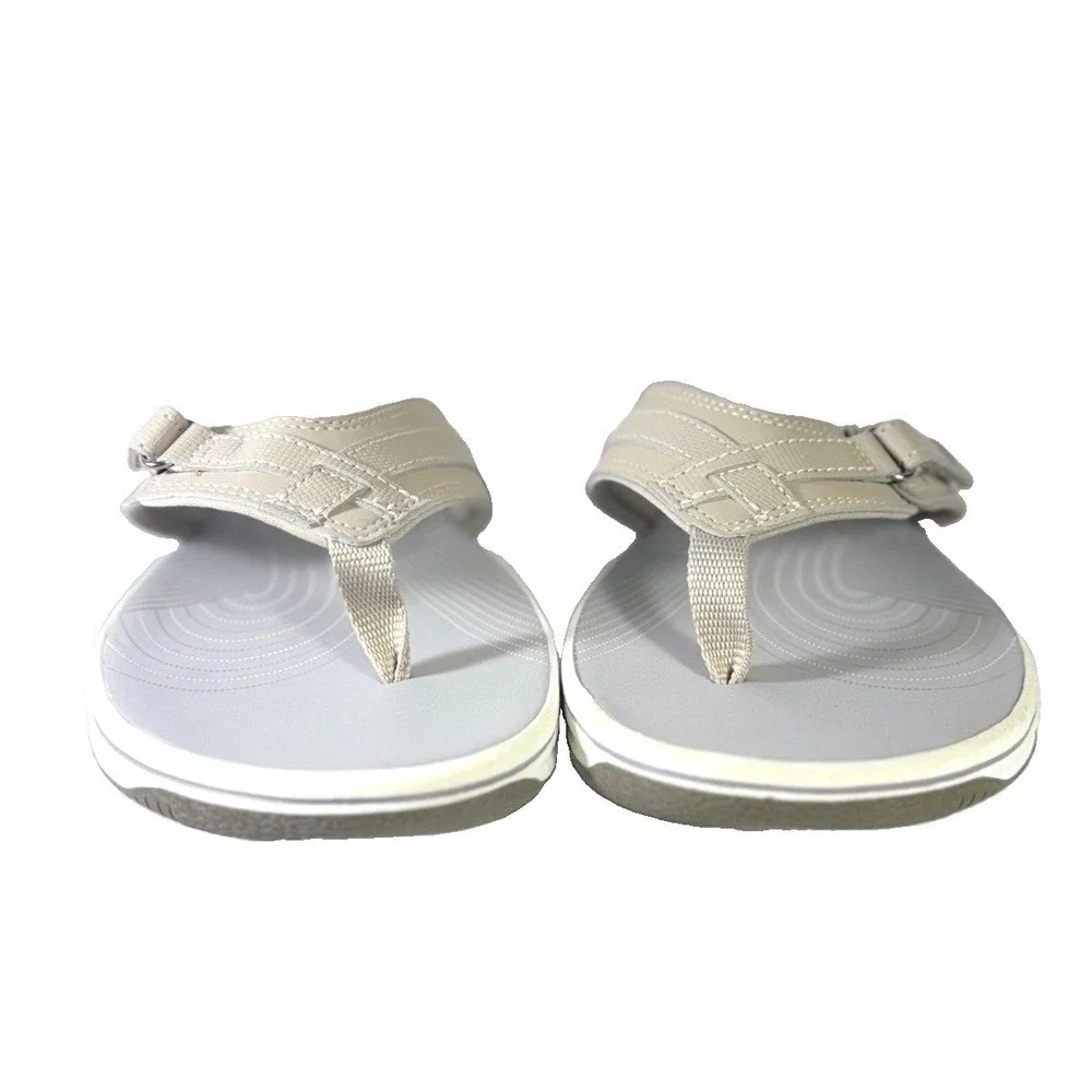 Clarks Cushioned Thong Sandals Gray Beige Logo Slip On Women's US 8